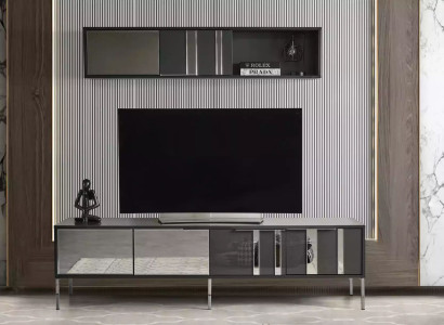 Luxury Modern Wall unit Lowboard Gray wall cabinet Living room 2-piece. new
